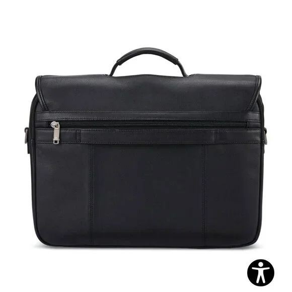 Samsonite Black Classic Leather Flapover Business Satchel Bag—Fits‎ 2 Laptops - Picture 12 of 16
